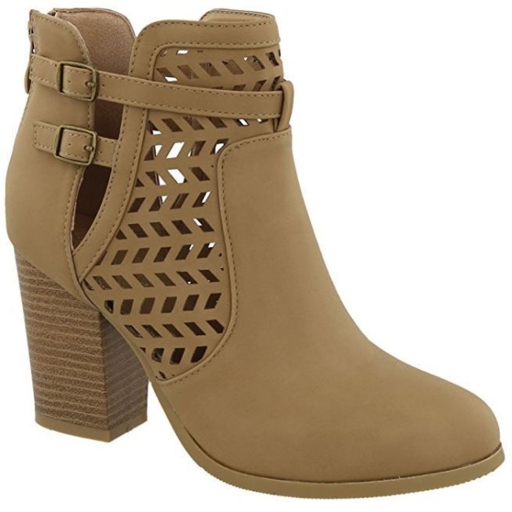 New Tan Cutout Chunky Heel Ankle Boots Booties